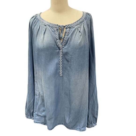 Vintage America Blues Embroidered Denim Tunic Blouse Medium - Picture 1 of 6